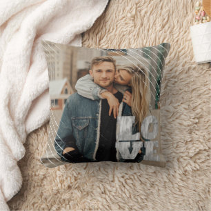 Love Block Grunge Typography Photo Overlay Throw Throw Pillow