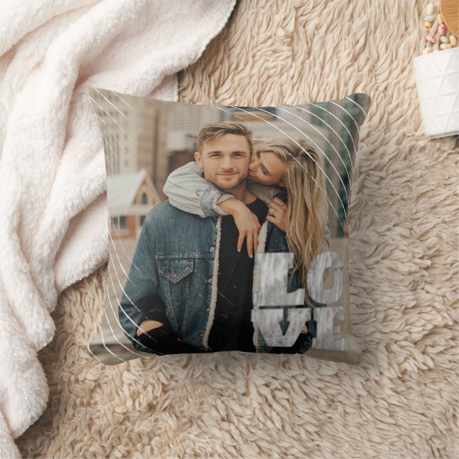 Love Block | Grunge Typography Photo Overlay Throw Throw Pillow (Blanket)