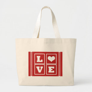 Love Blocks Bag, Dark Red Large Tote Bag