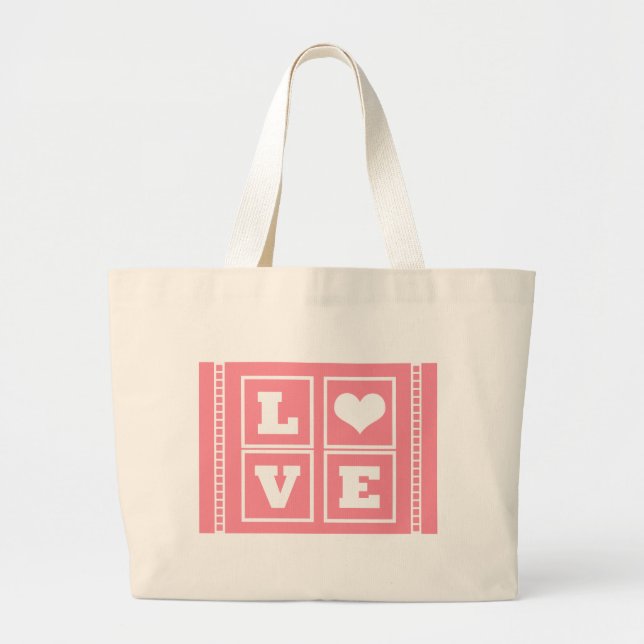 Love Blocks Bag, Pink Large Tote Bag (Front)