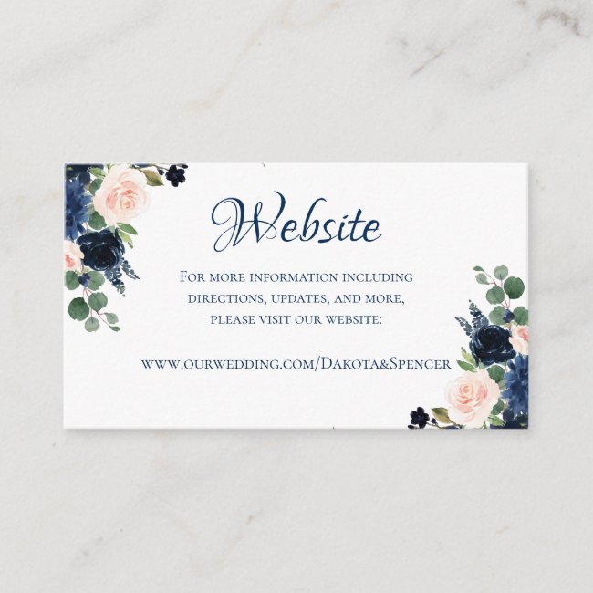 Love Bloom | Chic Navy Blush Floral Wreath Website Enclosure Card