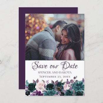 Love Bloom | Eggplant Moody Purple Floral Photo Save The Date