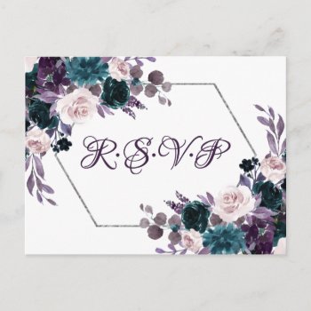 Love Bloom | Eggplant Moody Purple Floral RSVP Postcard