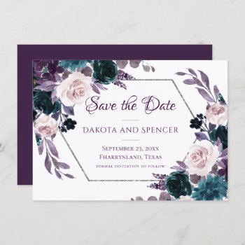 Love Bloom | Eggplant Purple Floral Silver Frame Save The Date