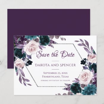 Love Bloom | Eggplant Purple Floral Silver Frame Save The Date