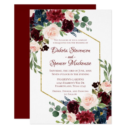Love Bloom | Elegant Red Floral Gold Frame Wedding Invitation