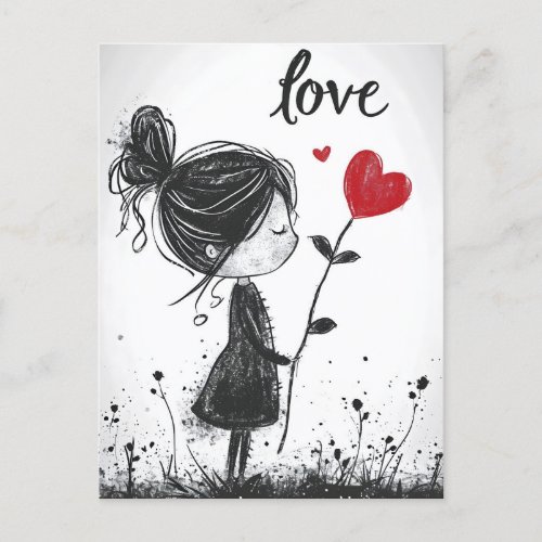 Love Bloom Girl Heart Flower Valentines postcard