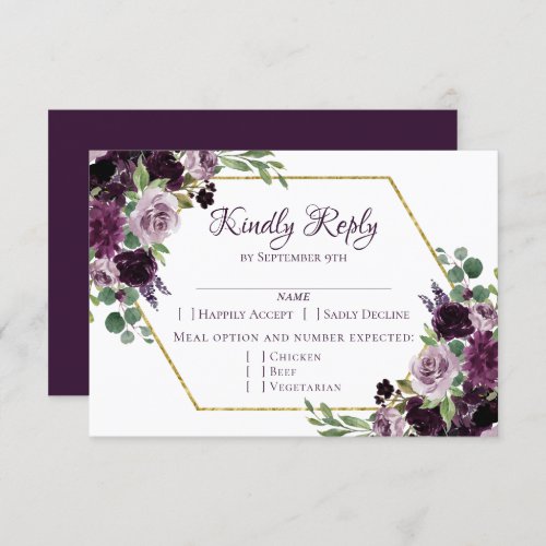Love Bloom  Moody Dramatic Passion Purple Entree RSVP Card
