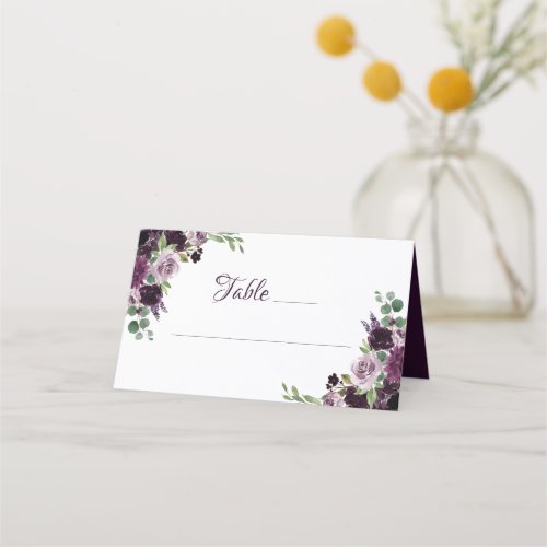 Love Bloom  Moody Passion Purple Floral Reception Place Card