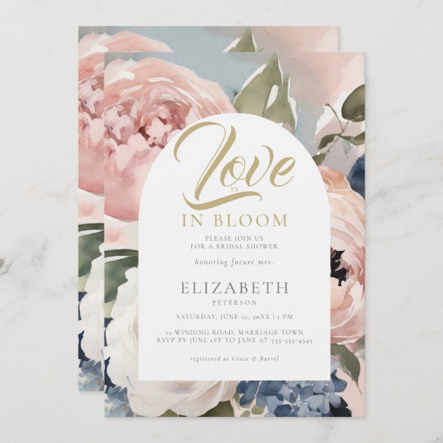 Love Bloom Peony Garden Boho Arch Bridal Shower Invitation (Front/Back)