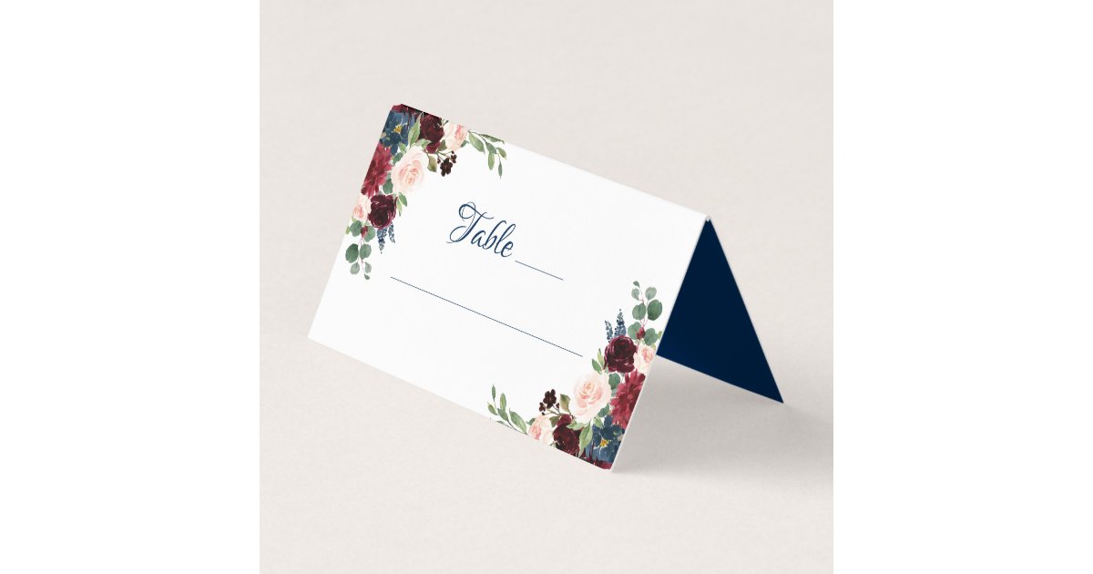 Love Bloom Rustic Navy Burgundy Floral Wedding Place Card Zazzle Com