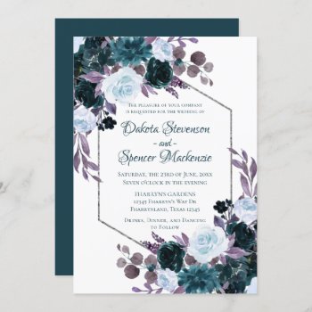 Love Bloom | Teal and Turquoise Dark Moody Wedding Invitation