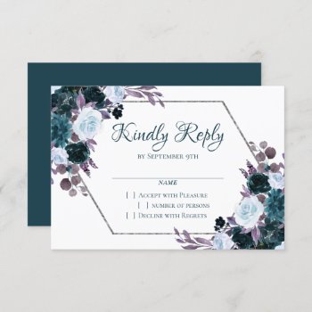 Love Bloom | Teal and Turquoise Dark Moody Wedding RSVP Card