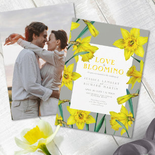 Love blooming yellow daffodil photo spring wedding invitation