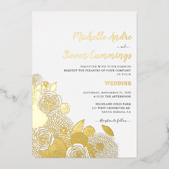 Love Blooms • Elegant Floral Wedding Foil Invitation (Front)