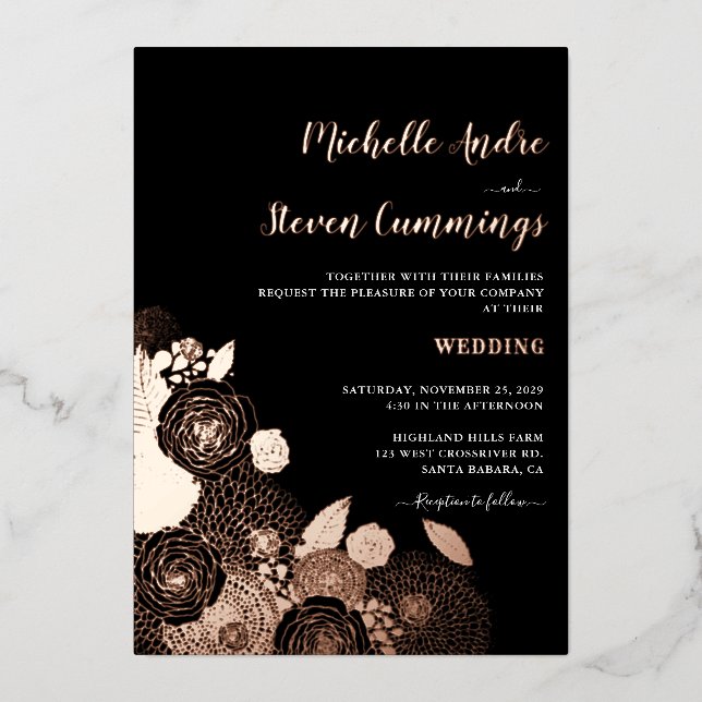 Love Blooms • Elegant Floral Wedding Foil Invitation (Front)