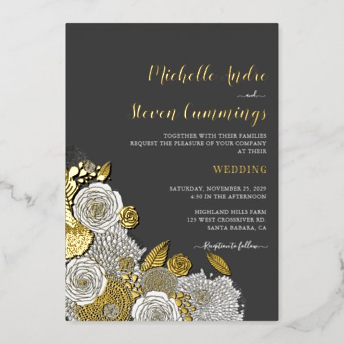 Love Blooms â Elegant Floral Wedding Real Foil Invitation