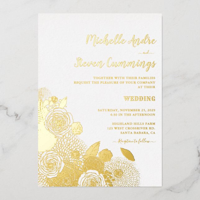 Love Blooms • Elegant Floral Wedding Real Foil Invitation (Front)