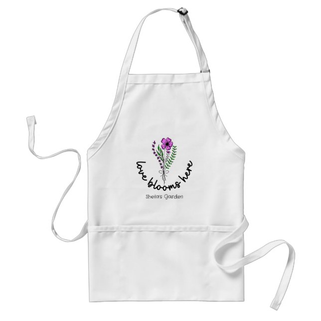 Love Blooms Here Personalize Name Gardening Lovers Adult Apron (Front)