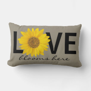Love Blooms Here Sunflower Gray Lumbar Pillow