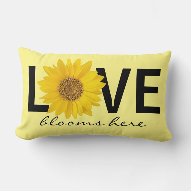 Love Blooms Here Sunflower Yellow Lumbar Pillow (Front)
