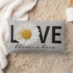Love Blooms Here White Daisy Gray Lumbar Pillow