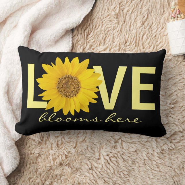 Love Blooms Here Yellow Sunflower Back Lumbar Pillow (Blanket)