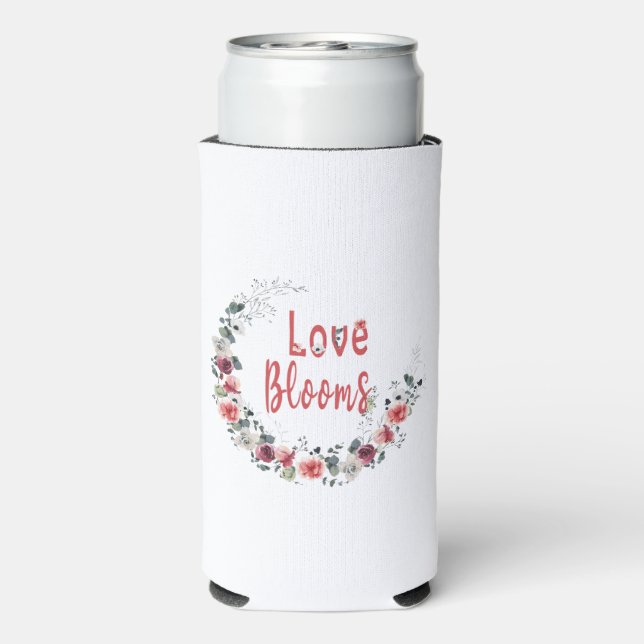 Love Blooms Personalized Bride Groom Wedding Date Seltzer Can Cooler (Seltzer Back)