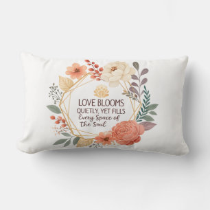 Love Blooms Quietly – Floral Quote Watercolour Lumbar Pillow
