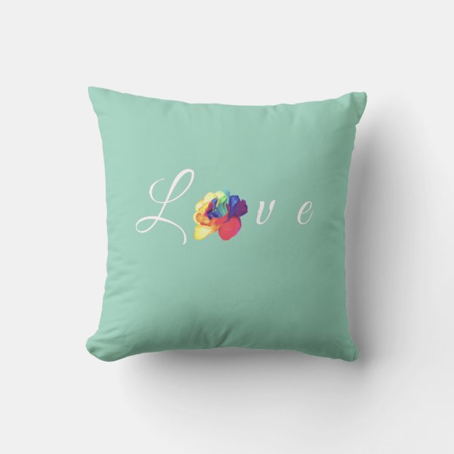Love Blooms Rainbow Rose Throw Pillow (Front)
