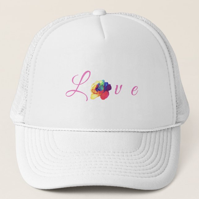 Love Blooms Rainbow Rose Trucker Hat (Front)