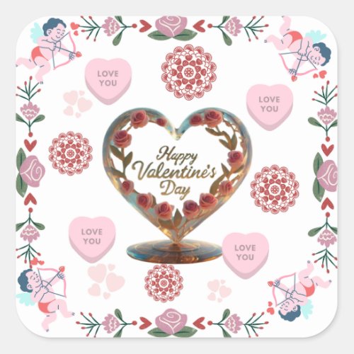 Love Blossoms Sticker Romantic Valentines Day Square Sticker