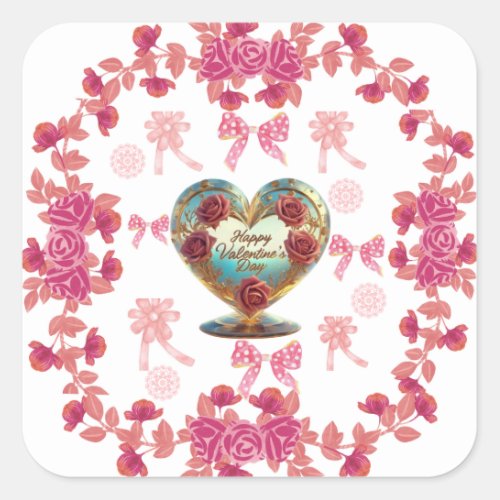 Love Blossoms Sticker Romantic Valentines Day Square Sticker