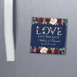 Love Blue Burgundy Watercolor Floral Save The Date Magnet<br><div class="desc">Watercolor Blue Burgundy Floral Love Save The Date Magnet - Square</div>