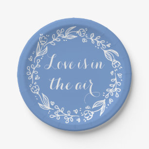 Love Blue Cornflower Floral Flower Wreath Wedding Paper Plates