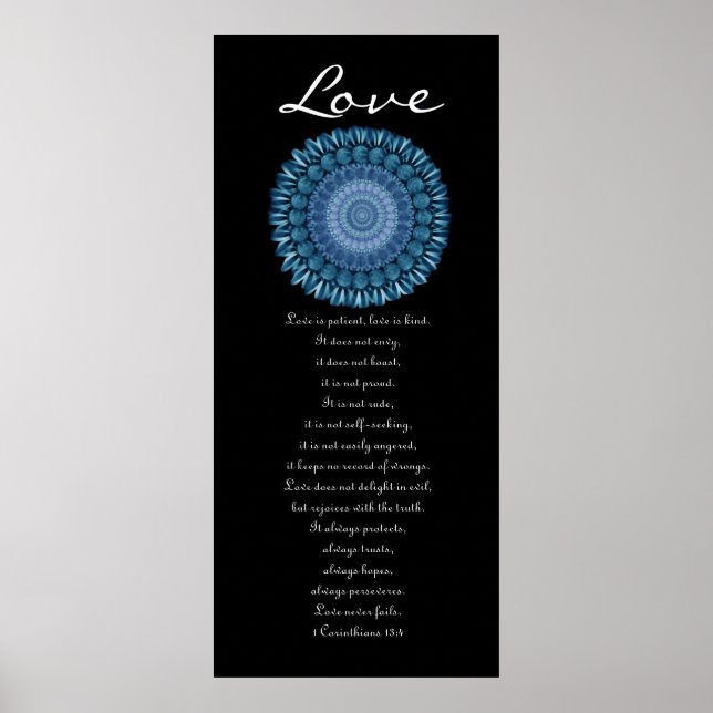 Love - Blue Daisy Wreath - First Corinthians Poster (Front)