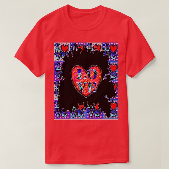 Love Blue Heart Red T-Shirt (Design Front)