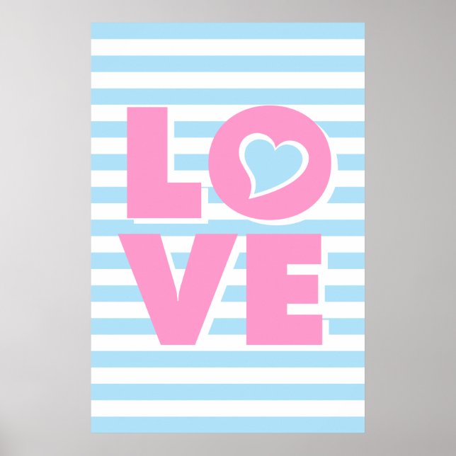 LOVE, blue heart, Typography poster, Valentine Poster (Front)