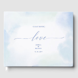 Love Blue Heart & Watercolor Wedding Guest Book