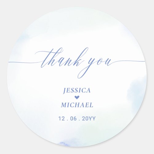 Love  Blue Heart  Watercolor Wedding Thank you Classic Round Sticker