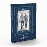 LOVE Blue Jean Frame Photo Block<br><div class="desc">A faux crystal studded blue jean frame on a deep denim background with any wording in chic lettering highlights your favorite photo. CHANGE wording,  fonts and font color,  too! Great as a gift or to display your favorite photo in your own home. **HORIZONTAL template available in our store.</div>