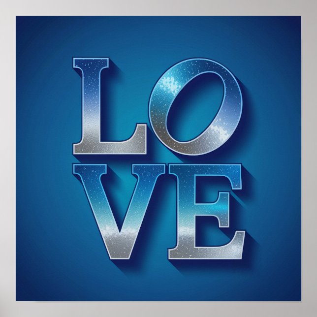 LOVE Blue Silver Square Poster (Front)