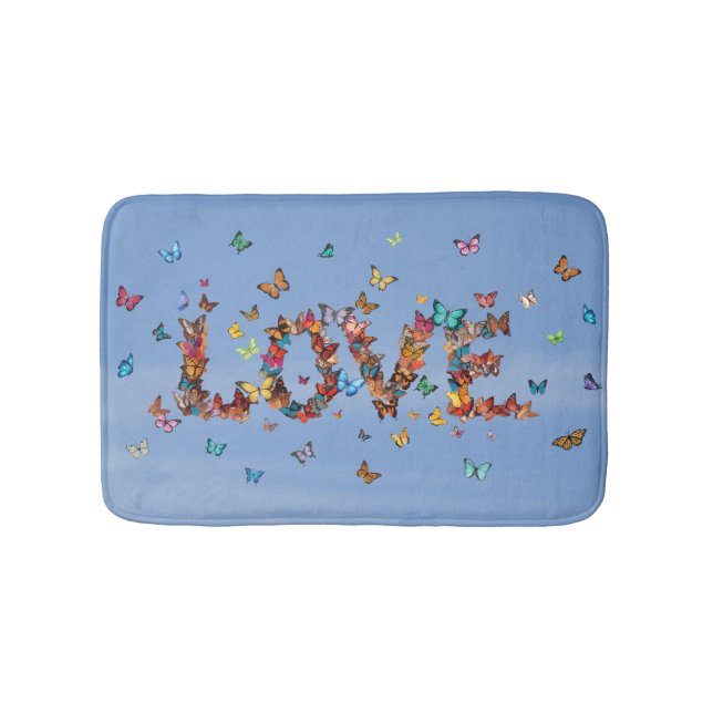 LOVE Blue Sky Butterflies | Inspirational Hope Joy Bath Mat (Front)