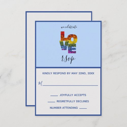 LOVE Blue Themed Same_Sex Wedding RSVP Card