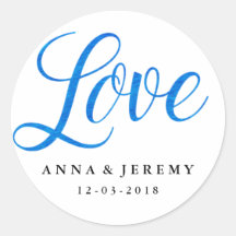 Love Blue Watercolor Wedding Sticker