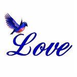 Love Bluebird Cutout<br><div class="desc">The word Love in elegant lettering with a bluebird photo sculpture refrigerator magnet.</div>