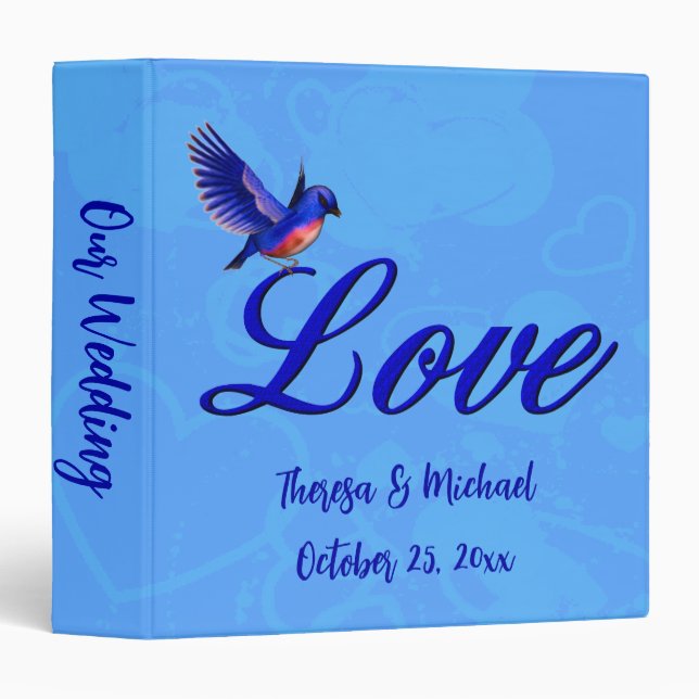 Love Bluebird Personalized Wedding  3 Ring Binder (Front/Spine)