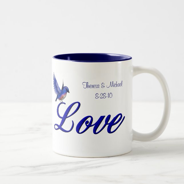Love Bluebird Personalized Wedding  Two-Tone Coffee Mug (Right)