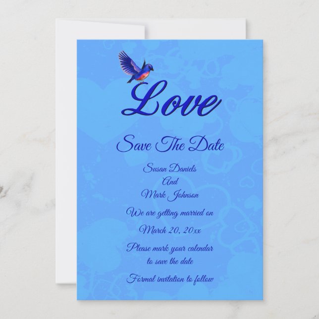 Love Bluebird Wedding Save The Date (Front)