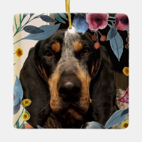 Love Bluetick Coonhound with Flower Frame Dog Ceramic Ornament